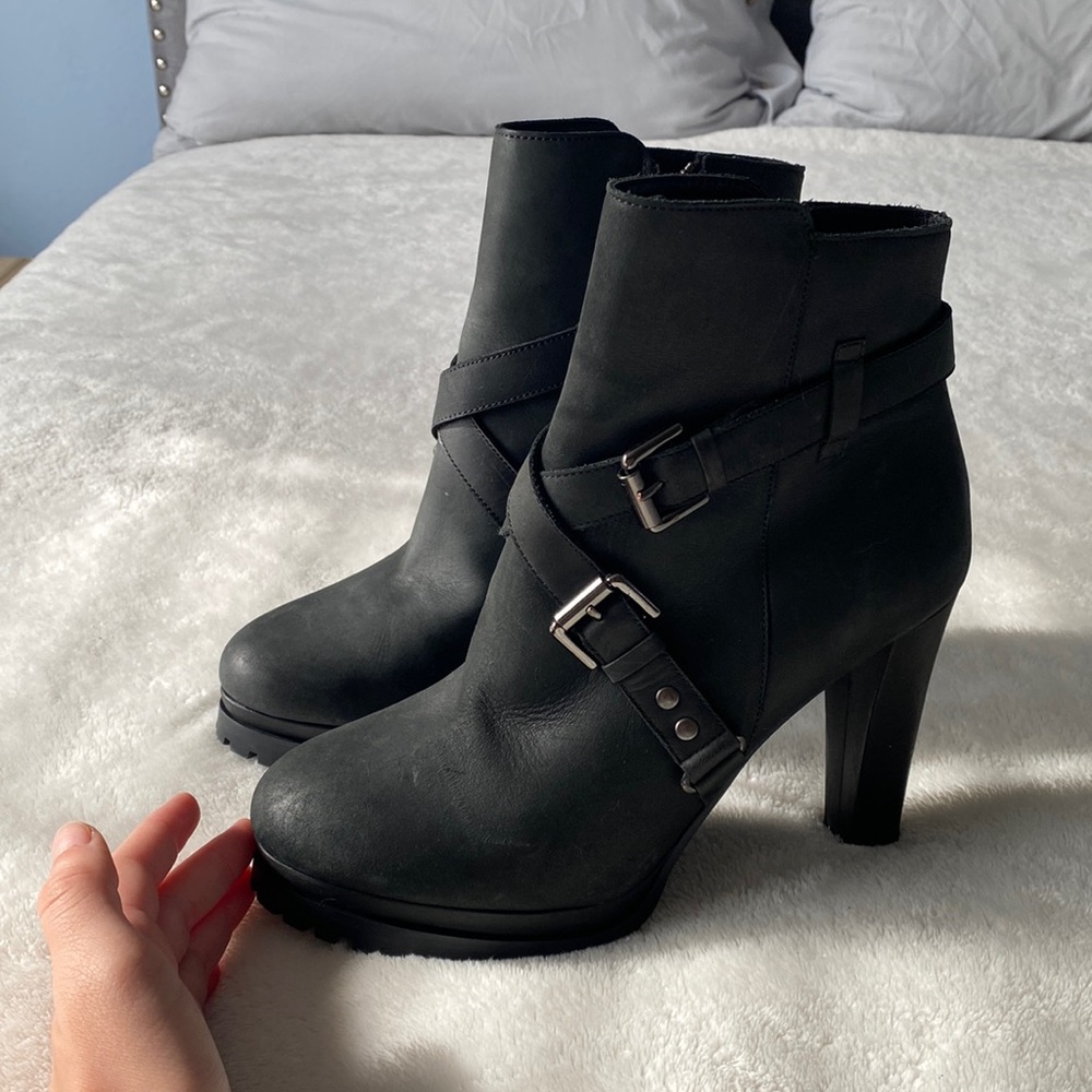 ALL SAINTS BLACK LEATHER DOUBLE STRAP BOOTS MADE IN PORTUGAL